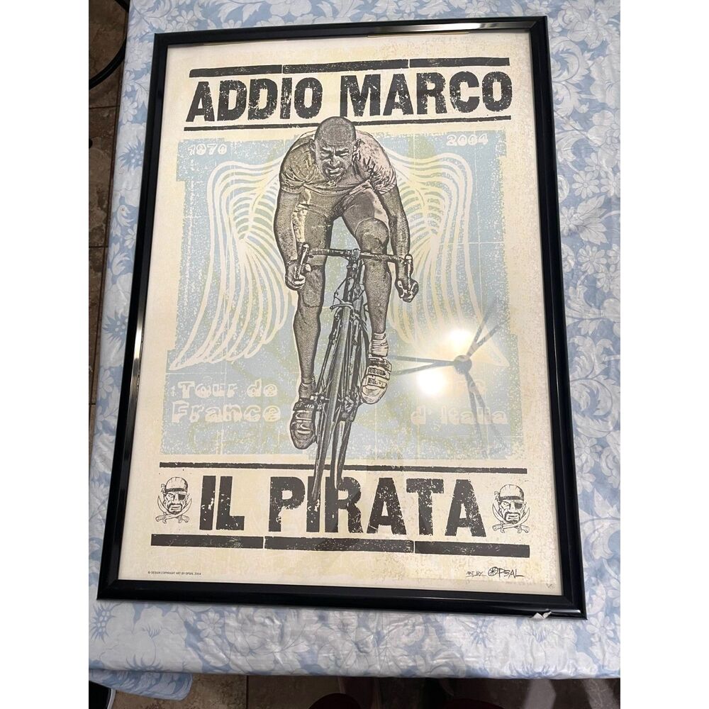 Picture frame of pro Cyclist Marco Pantani, Grand Tours Multi Champion 29"x 21"